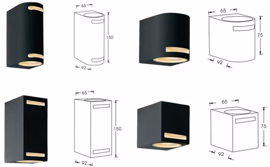 Vetro temperato estruso di alluminio 1 * GU10 Lampada alogena 1 * 35 W o lampadina a LED 1 * 5 W Lampade da parete su o giù Lampade da giardino Luci da esterno a LED Lampada da parete